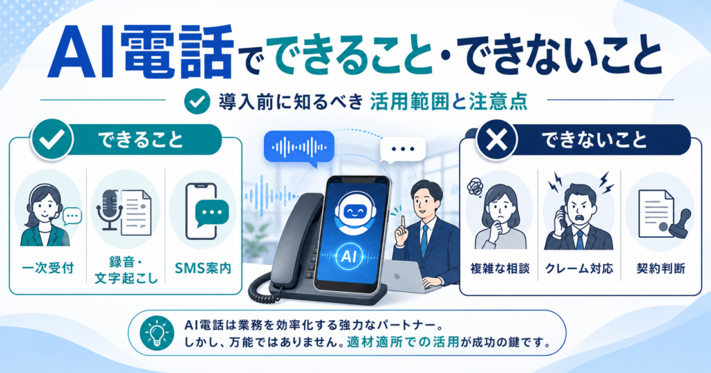 【2026年版】AI電話でできること・できないこと｜導入前に知っておくべきポイント