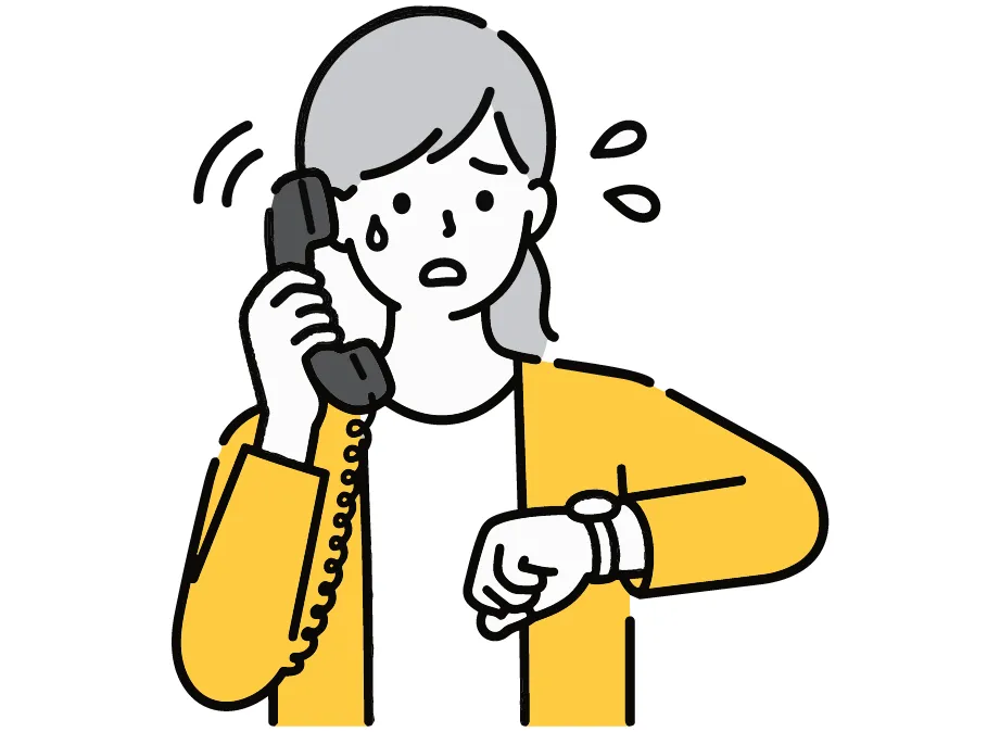 電話をしながら焦る女性のイラスト