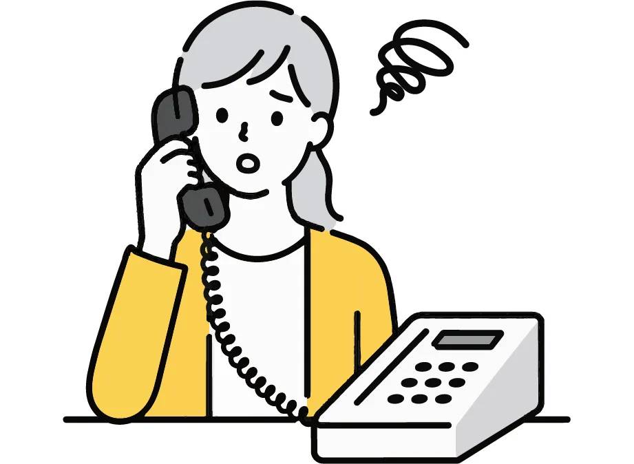 電話をしながら悩む女性のイラスト
