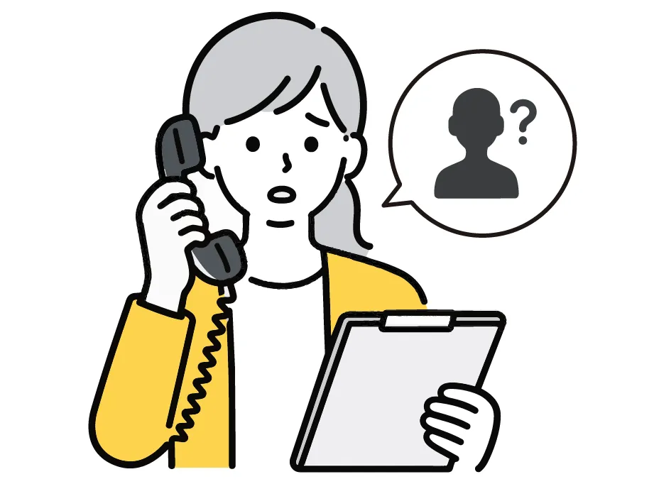 電話をしながら悩む女性のイラスト