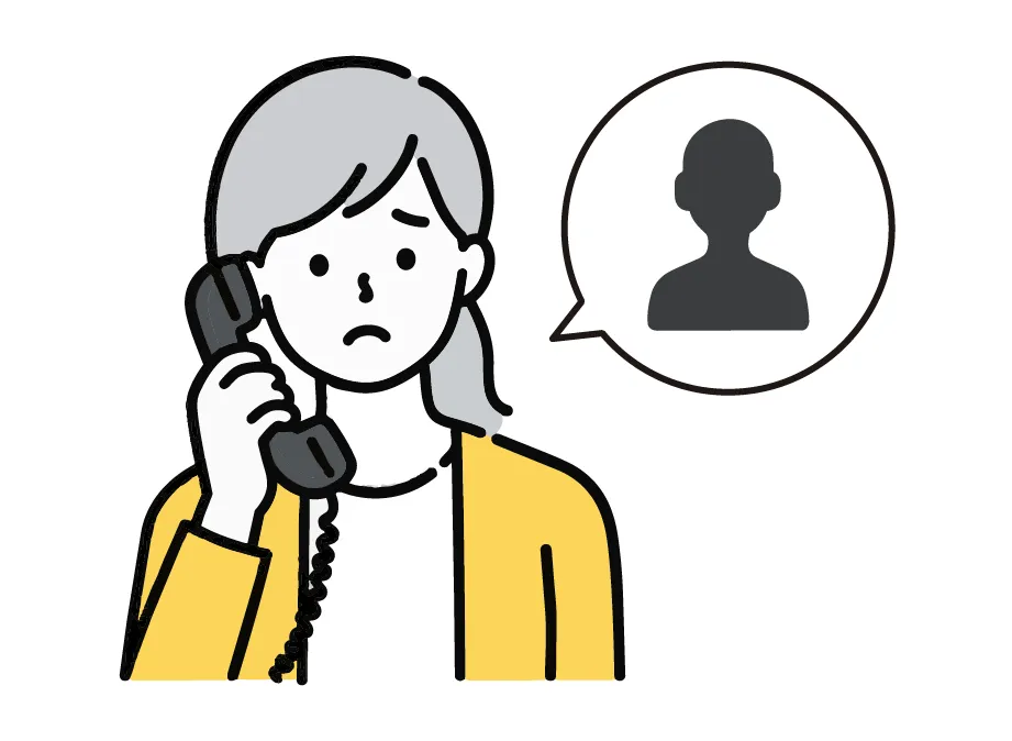 電話をしながら悩む女性のイラスト