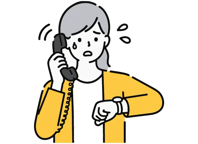 女性が電話を持って腕時計を見るイラスト