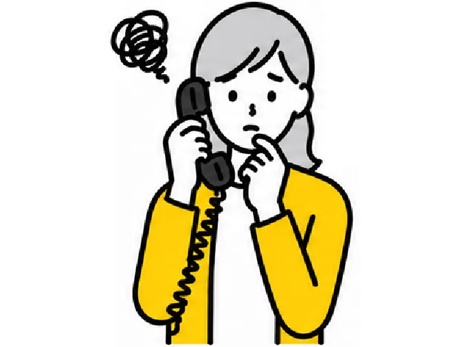 女性が電話をしながら悩んでいるイラスト