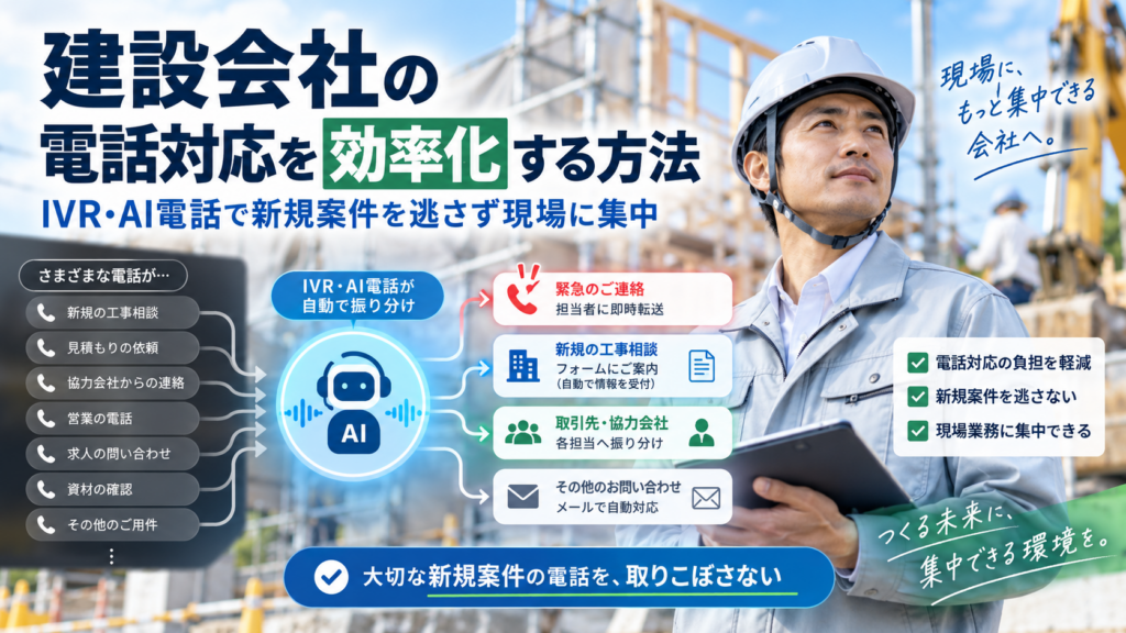 建設会社の電話対応を効率化する方法｜IVR・AI電話で新規案件を逃さず現場に集中