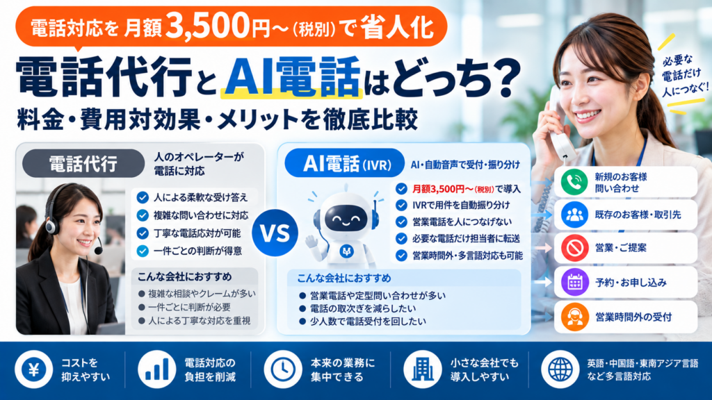 電話代行とAI電話はどっち?料金・費用対効果・メリットを徹底比較